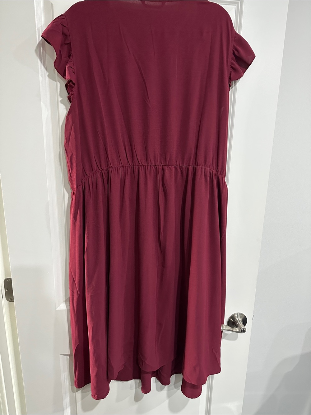 BloomChic Burgundy V-Neck Embroidered Ruffle Sleeve Dress - Picture 5 of 6